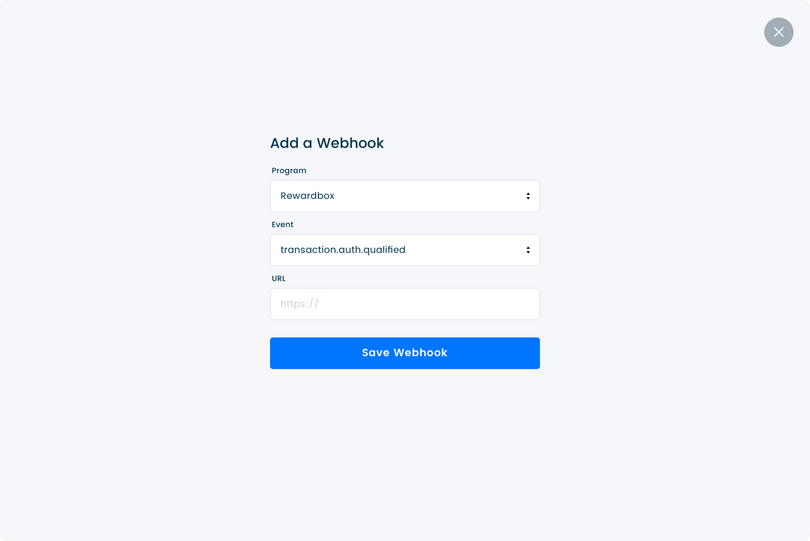 Add webhooks for transaction-, program- and card events to get notified of events as soon as they happen.